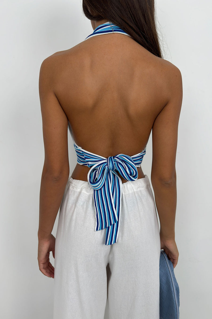 Striped Neck Tie Blue Crop 