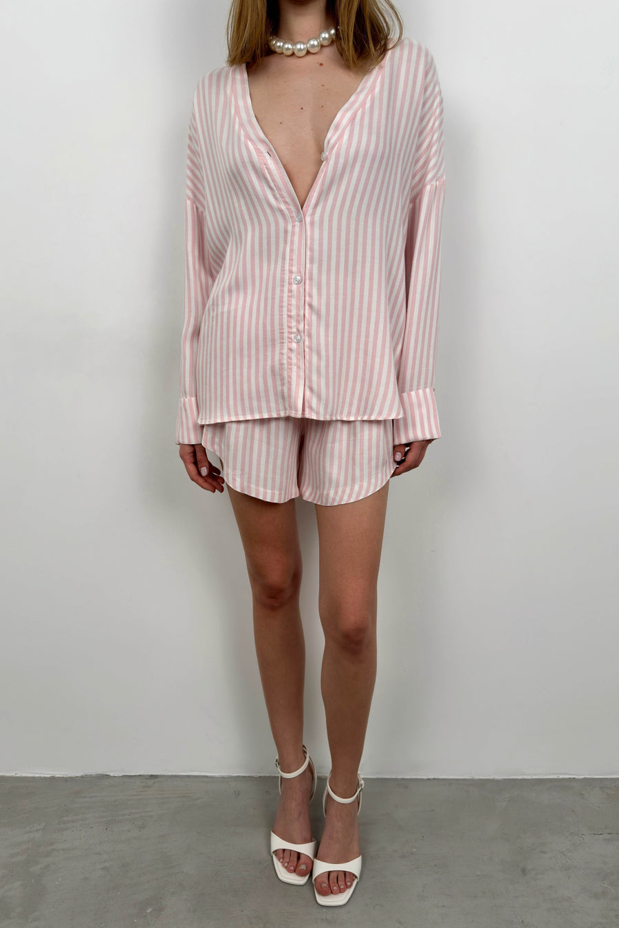 Striped Shirt Pink Shorts Set 