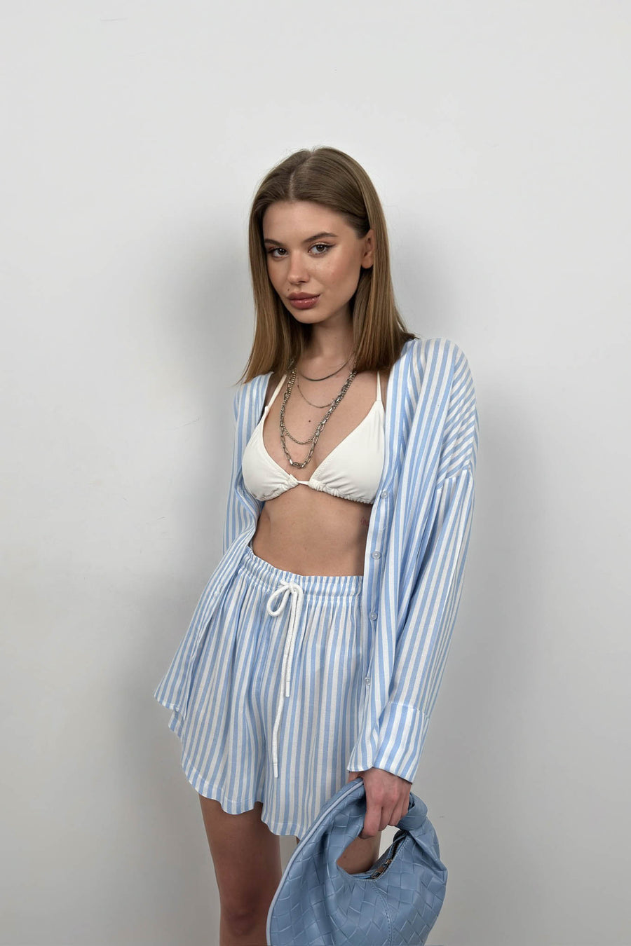 Striped Shirt Blue Shorts Set 