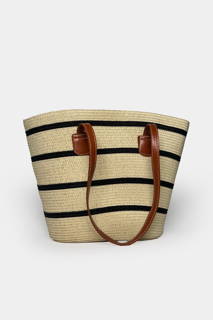 Çizgili Hasır Bej Çanta