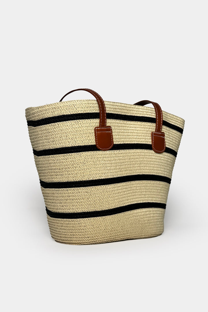 Çizgili Hasır Bej Çanta