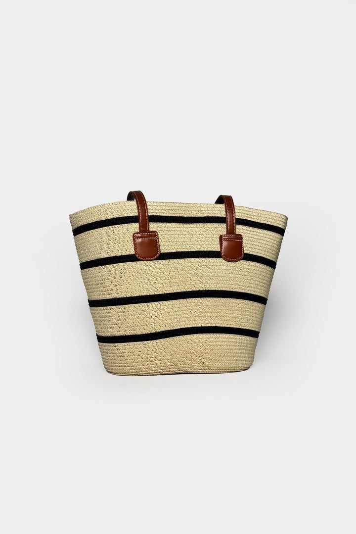 Çizgili Hasır Bej Çanta