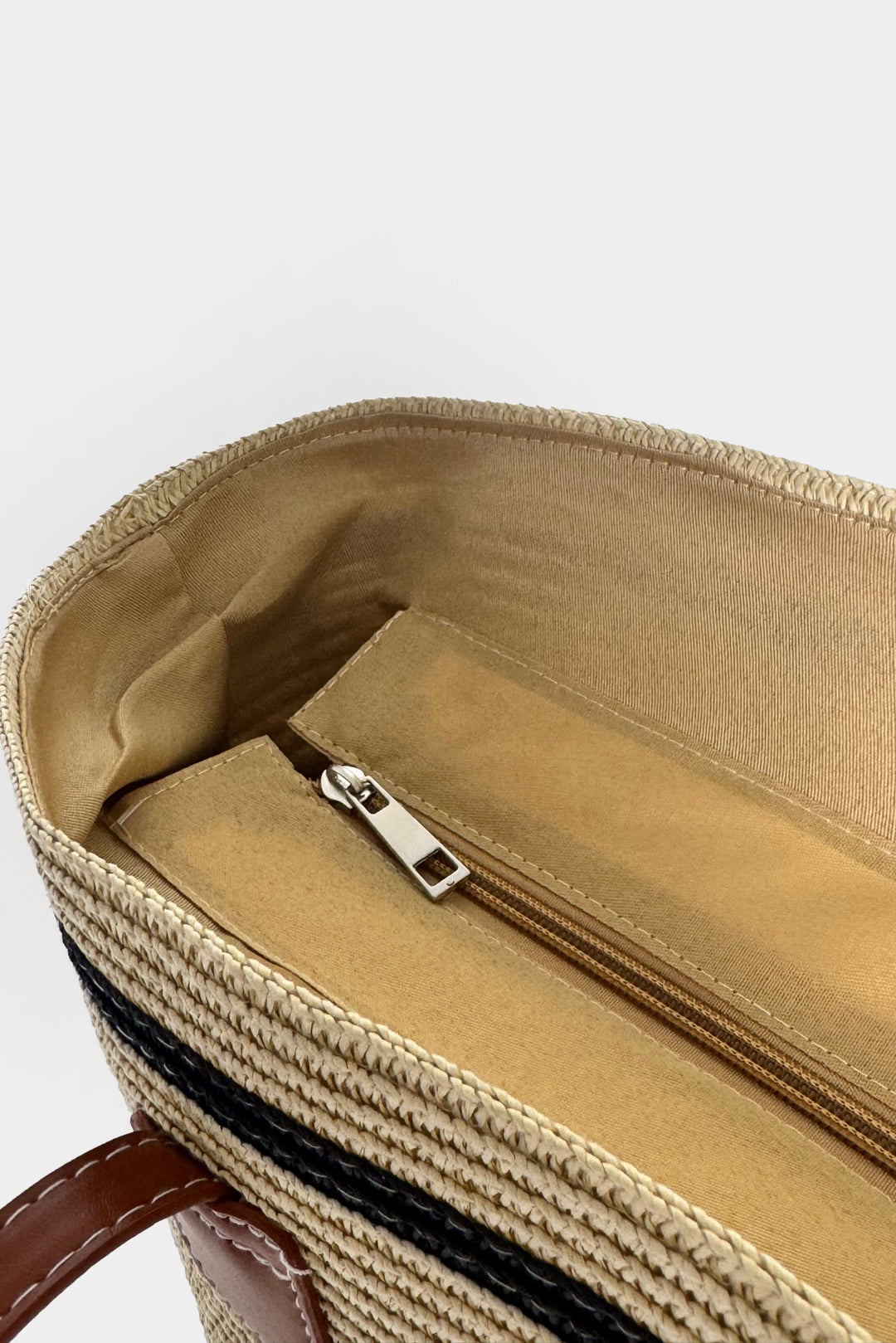 Çizgili Hasır Bej Çanta