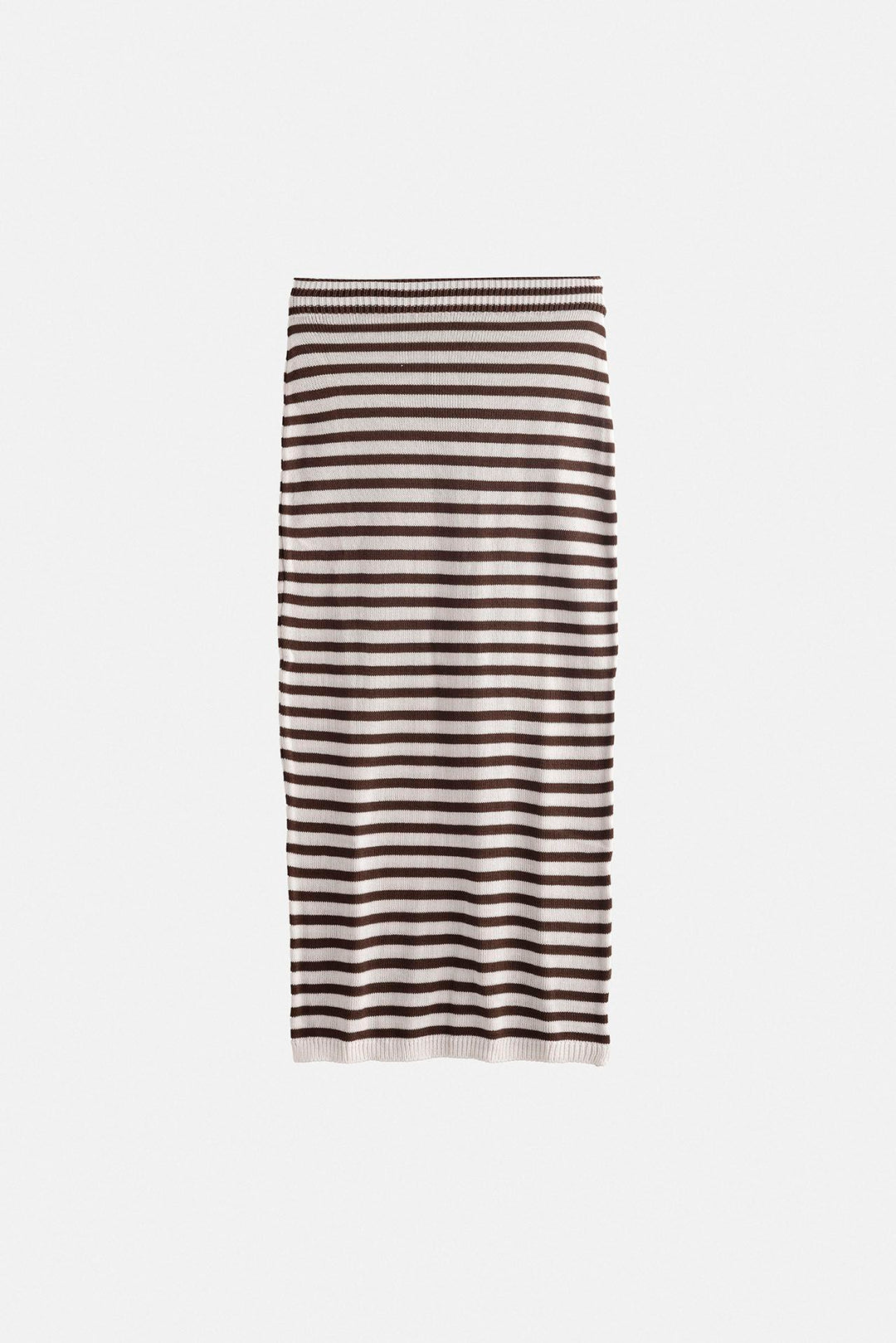 Çizgili Midi Dokulu Beyaz-Kahverengi Etek