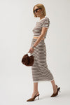 Striped Midi Textured White-Brown Skirt 