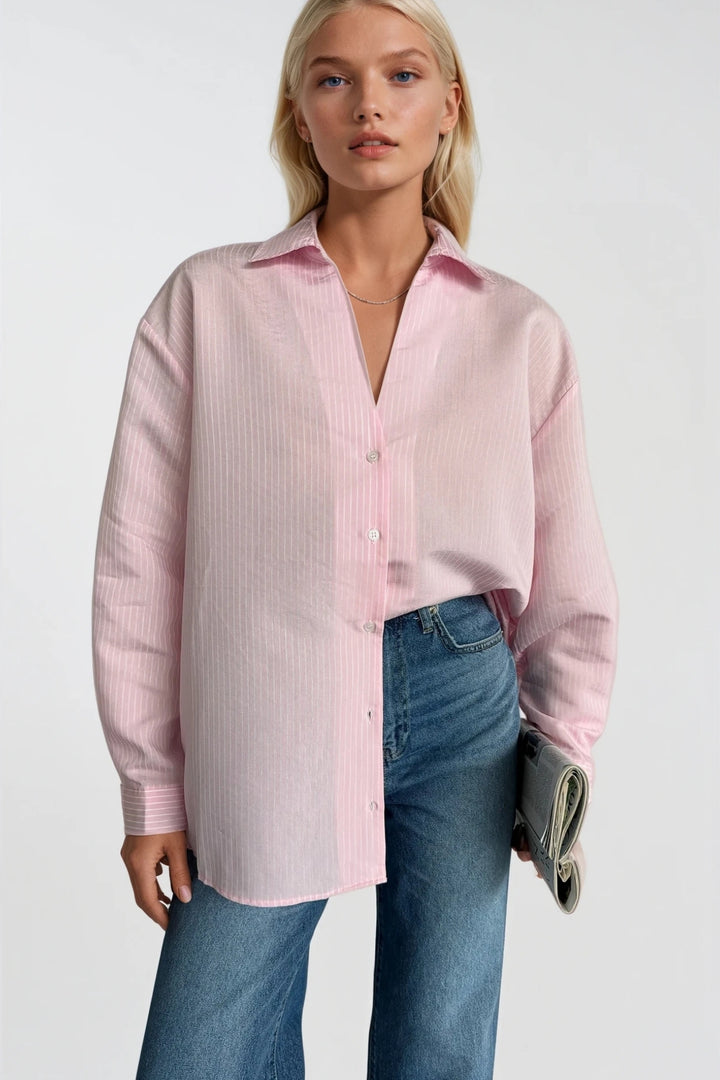 Çizgili Pembe Oversize Gömlek