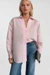 Çizgili Pembe Oversize Gömlek