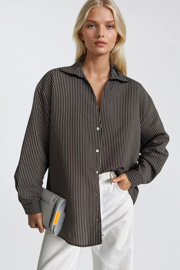 Çizgili Kahverengi Oversize Gömlek