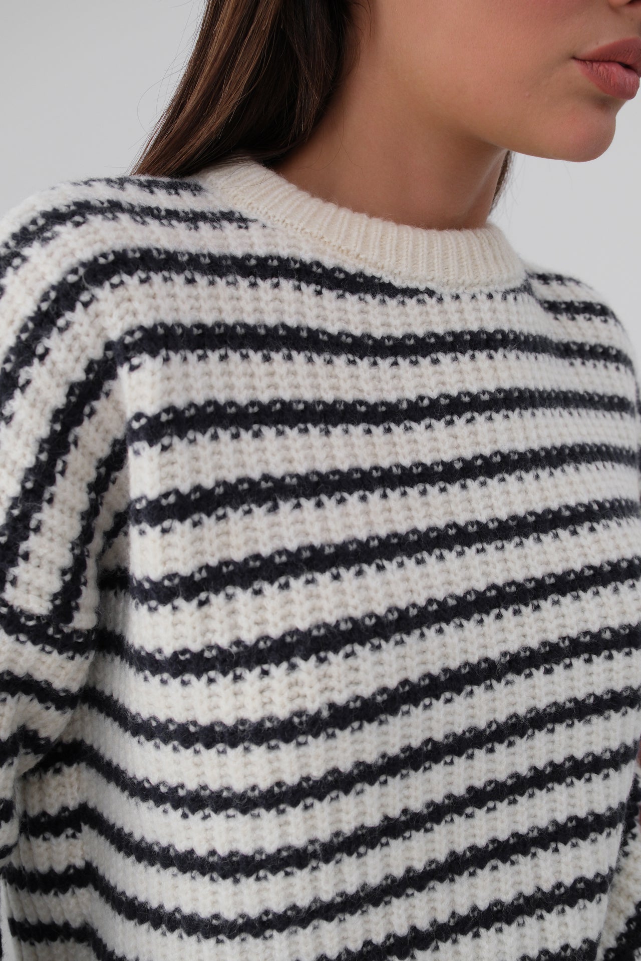 Striped Oversize White Knitted Sweater 