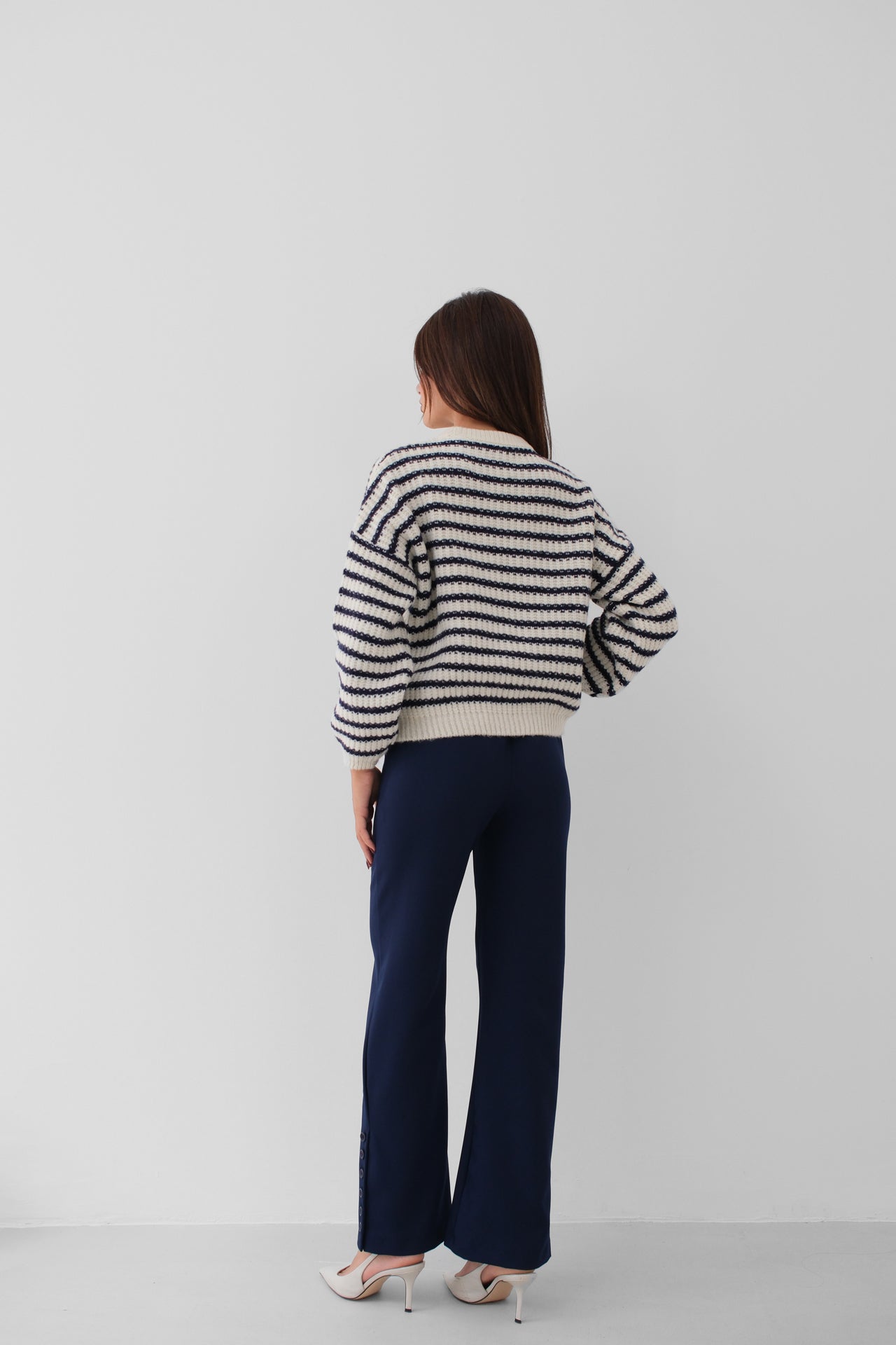 Striped Oversize White Knitted Sweater 