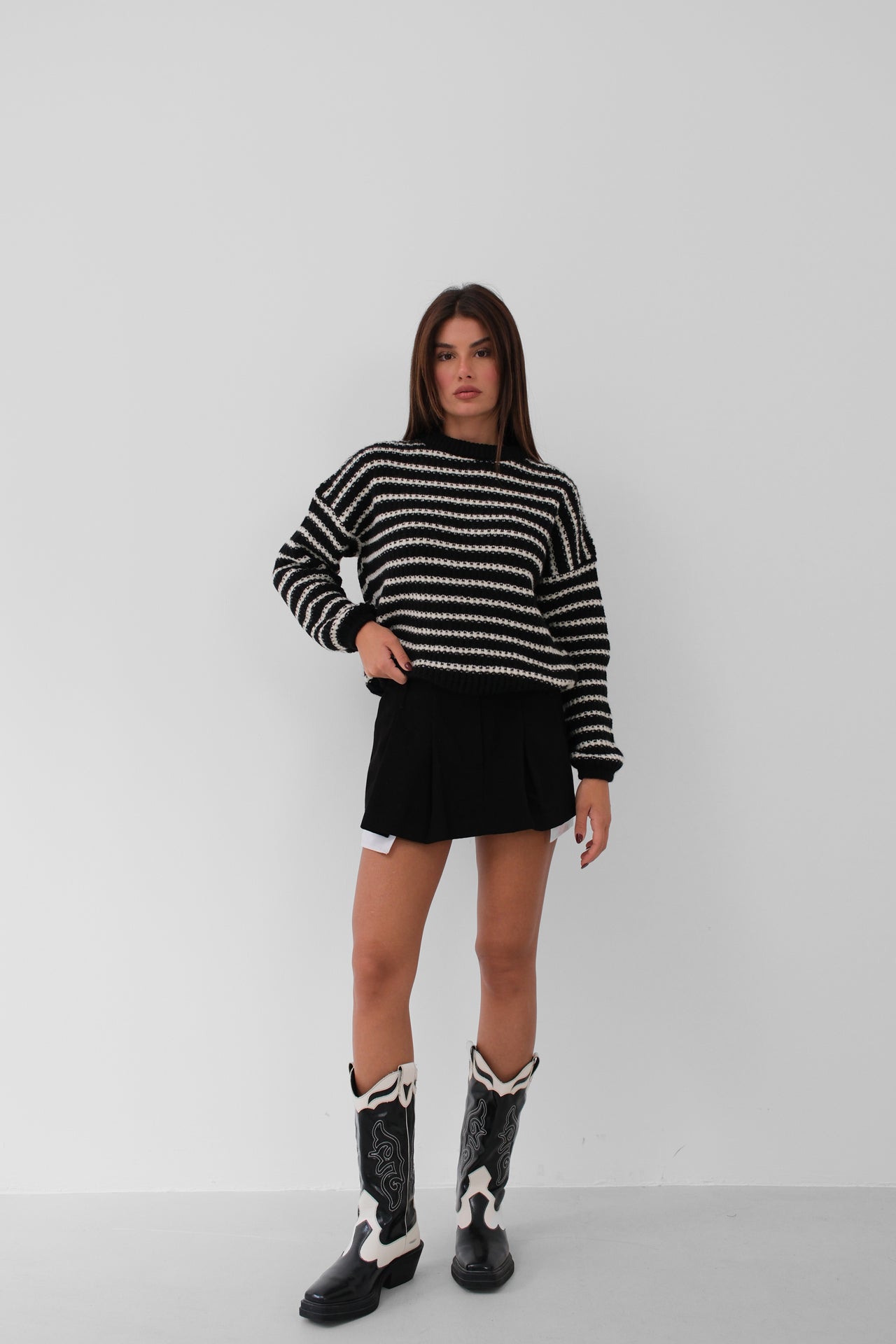 Striped Oversize Black Knitted Sweater 