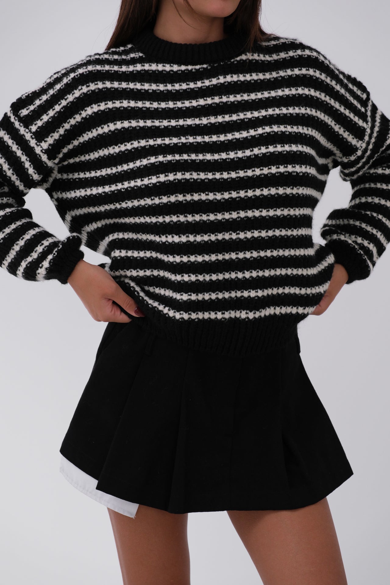 Striped Oversize Black Knitted Sweater 