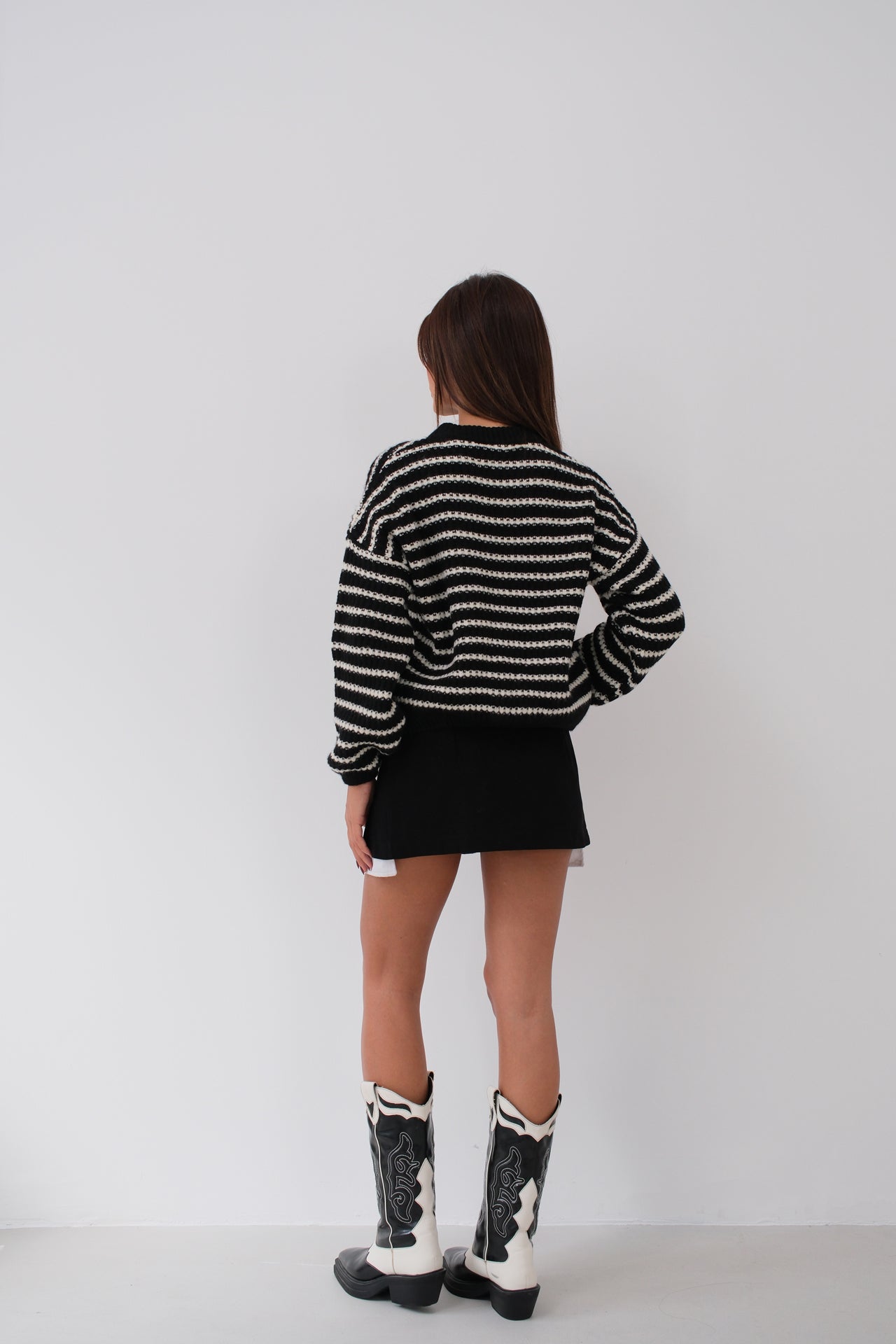 Striped Oversize Black Knitted Sweater 