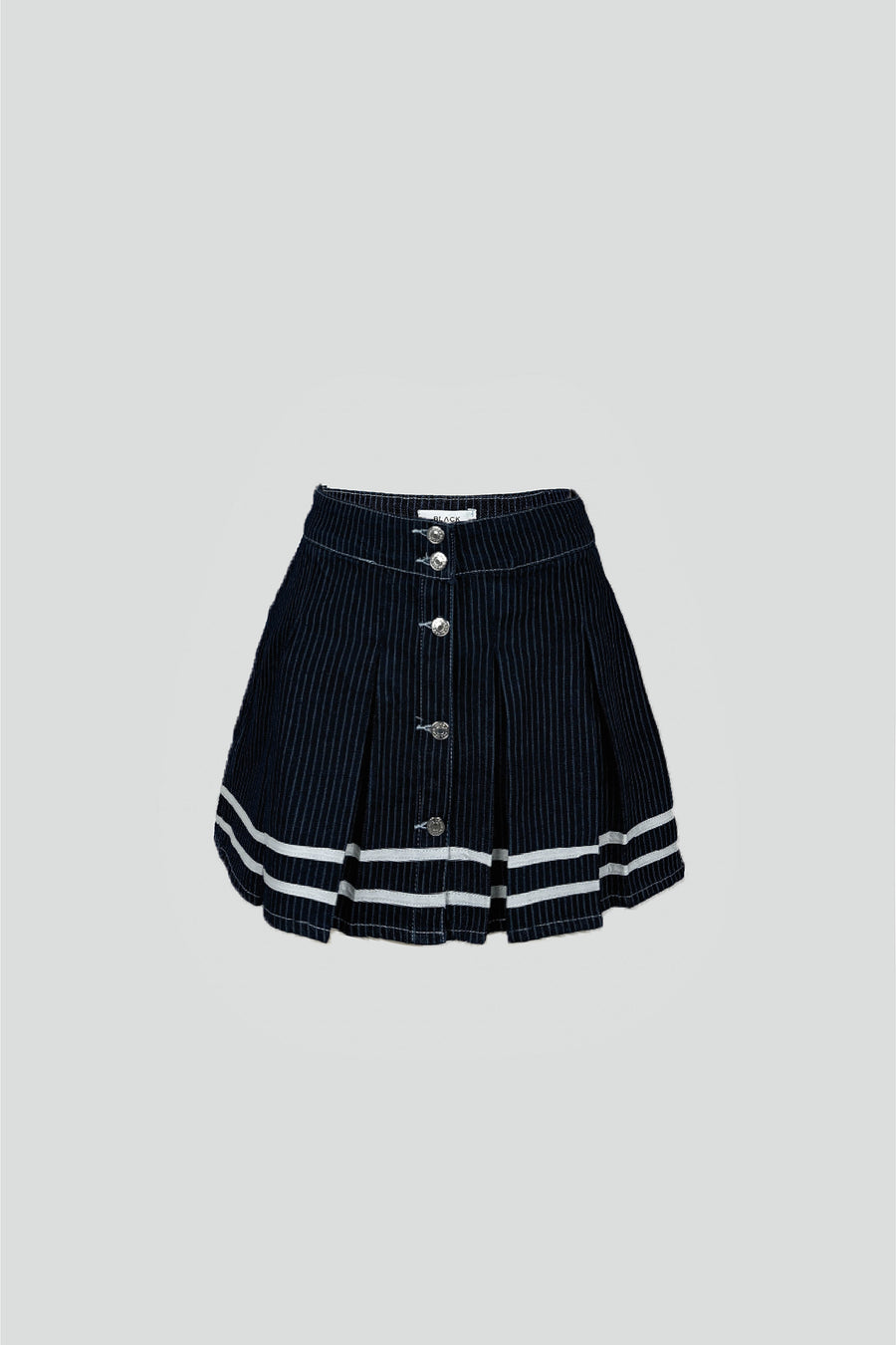 Striped Button Detail Blue Pleated Skirt 