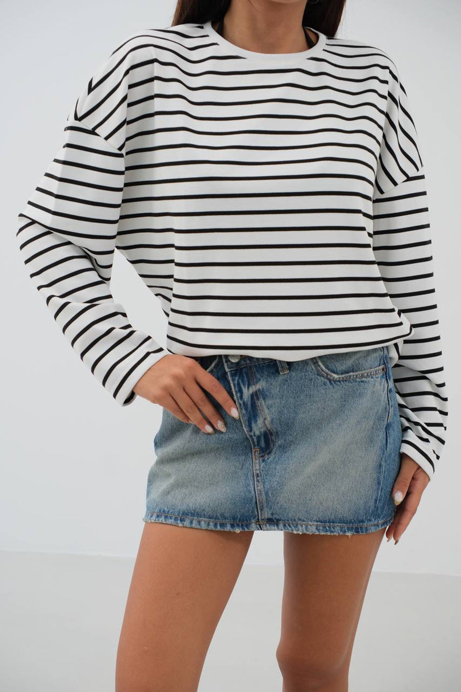 Striped Black and White Oversize Blouse 