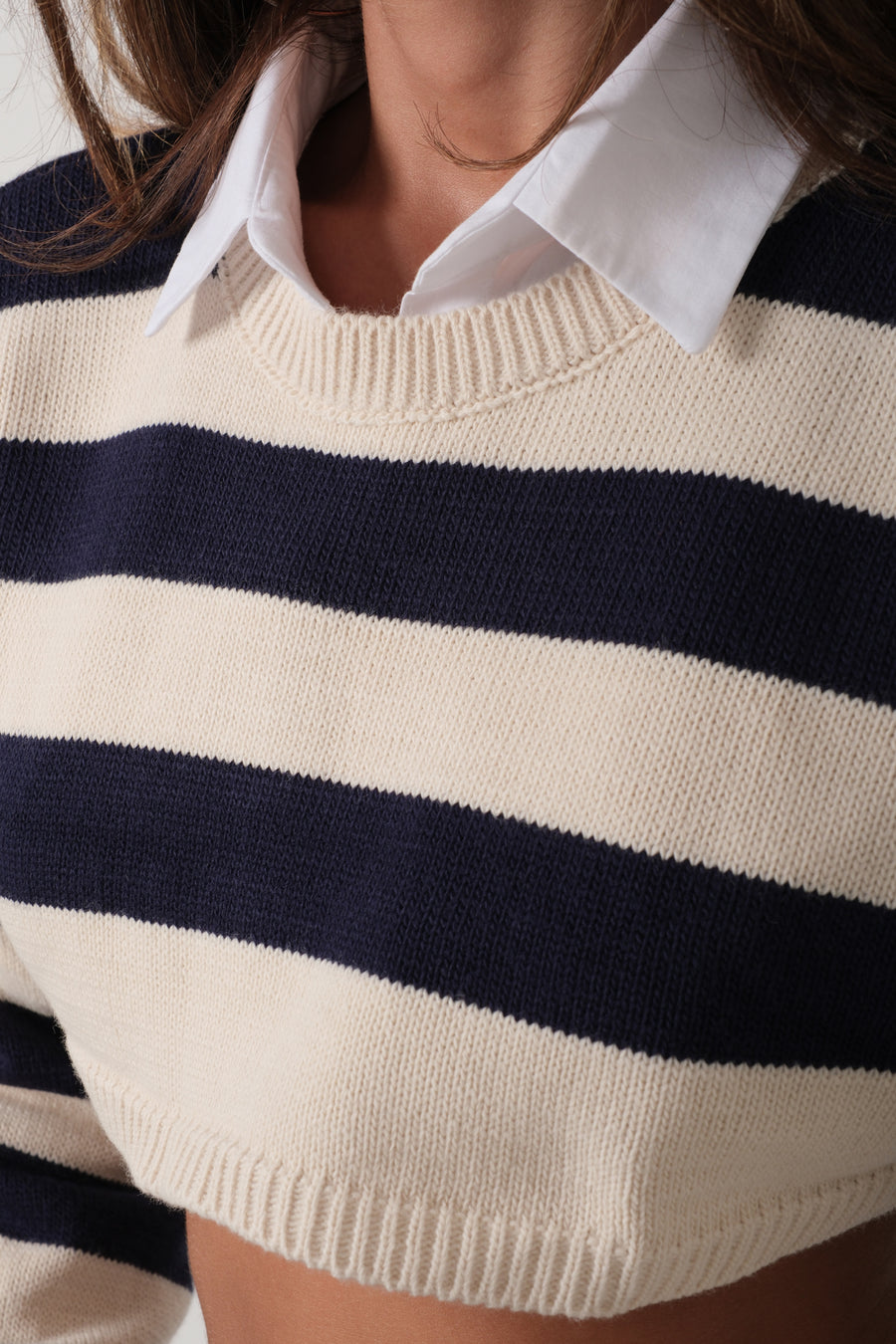 Striped Stone Navy Blue Crop Sweater 