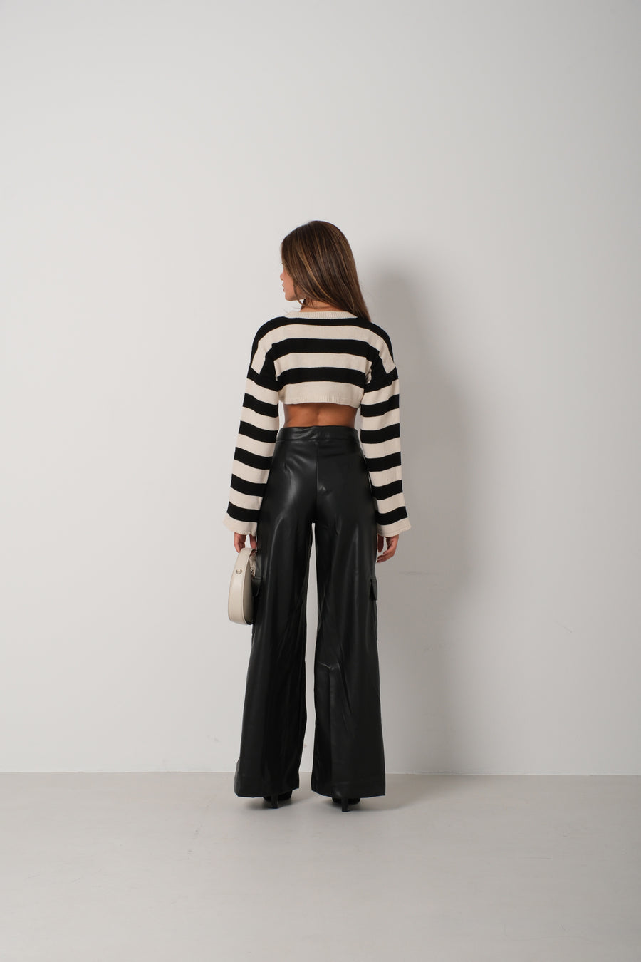 Striped Stone Black Crop Sweater 