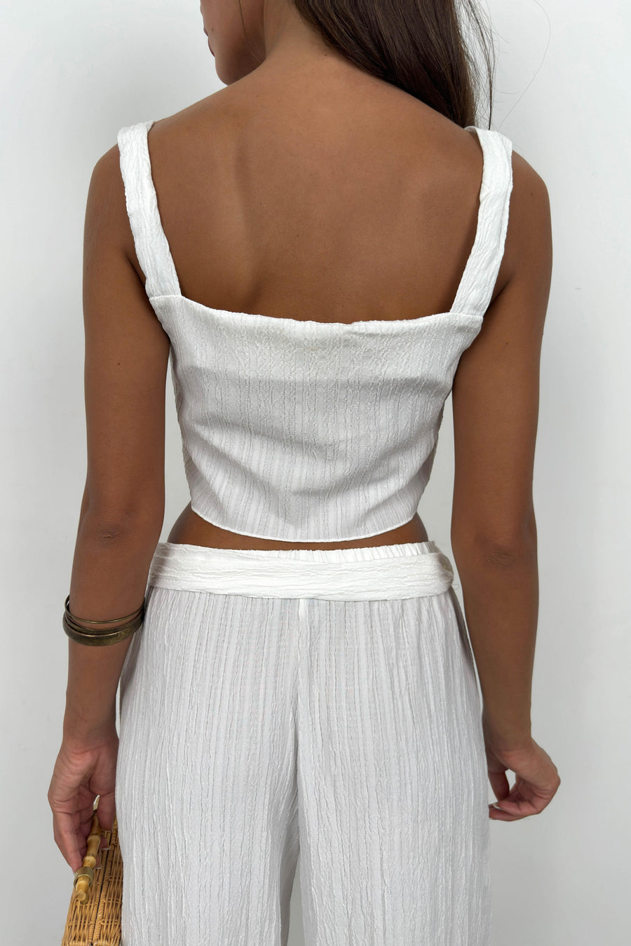 Crop Blouse Belted White Trouser Set 