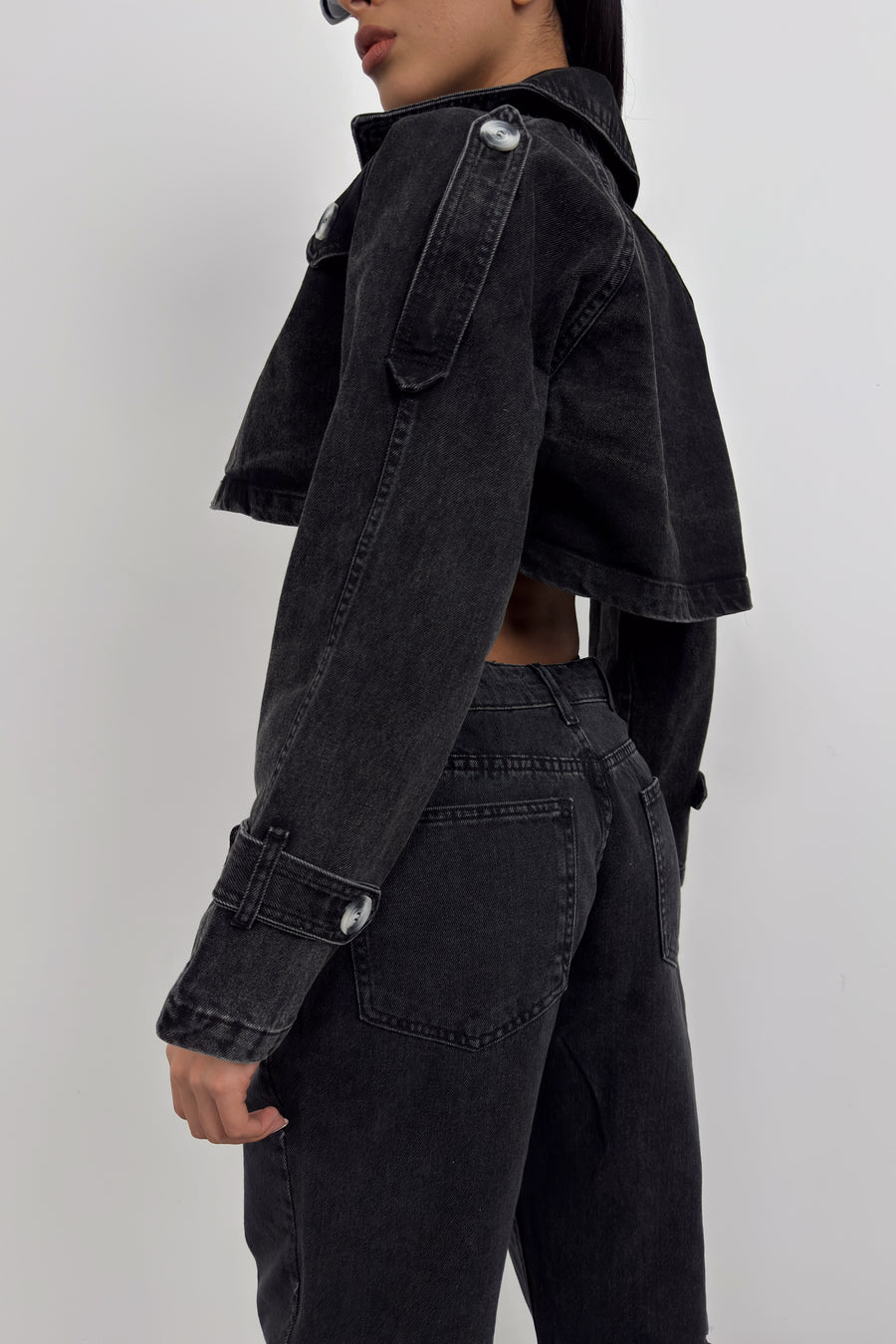 Crop Denim Trench Coat 