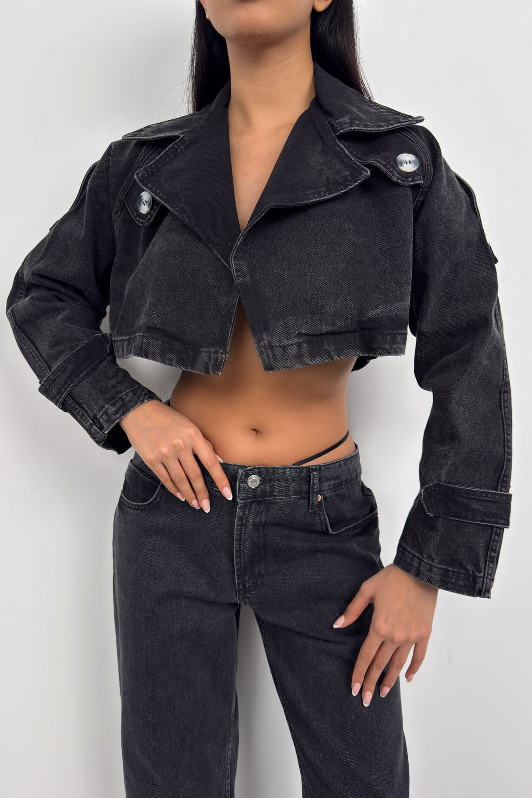 Crop Denim Trench Coat 