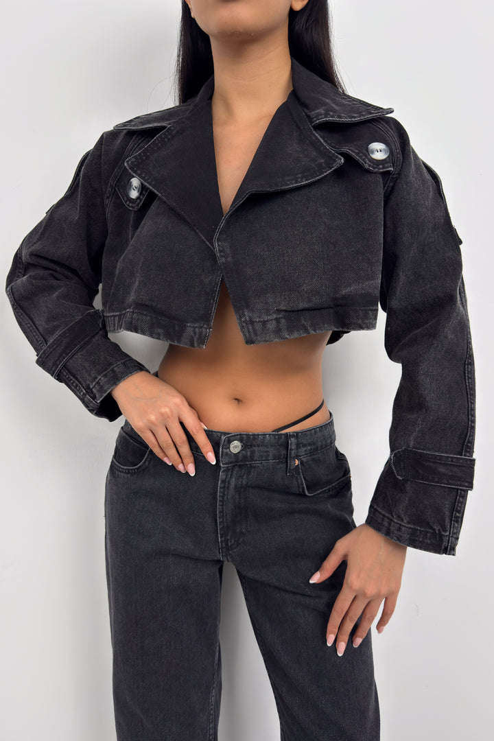 Crop Denim Trench Coat 