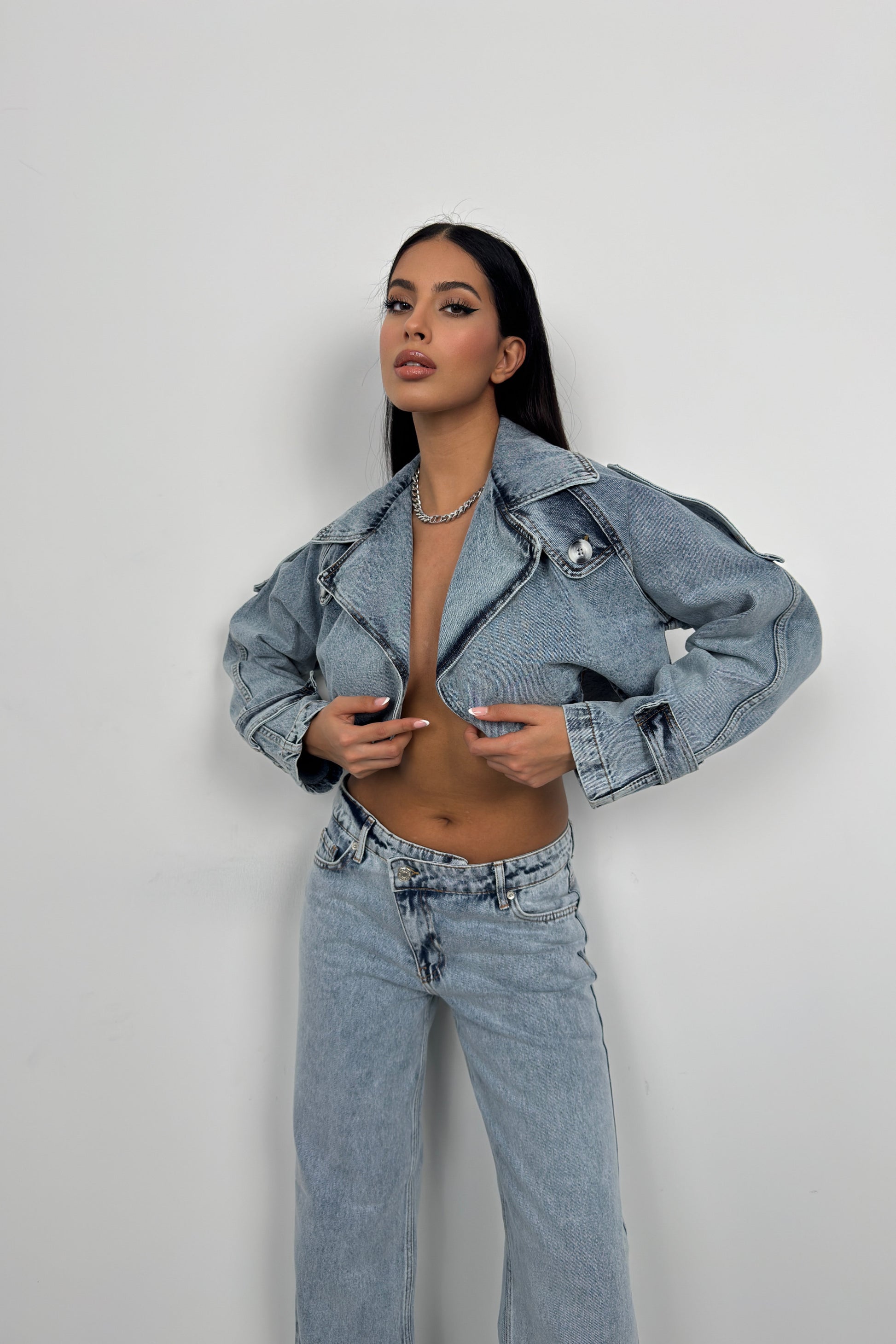 Crop Denim Açık Mavi Trençkot