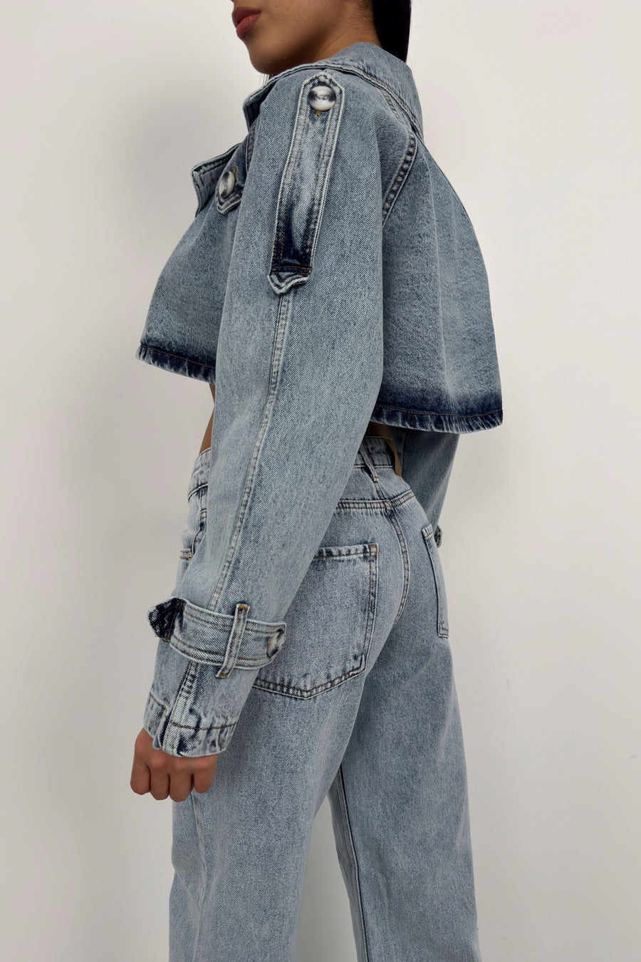 Crop Denim Light Blue Trench Coat 