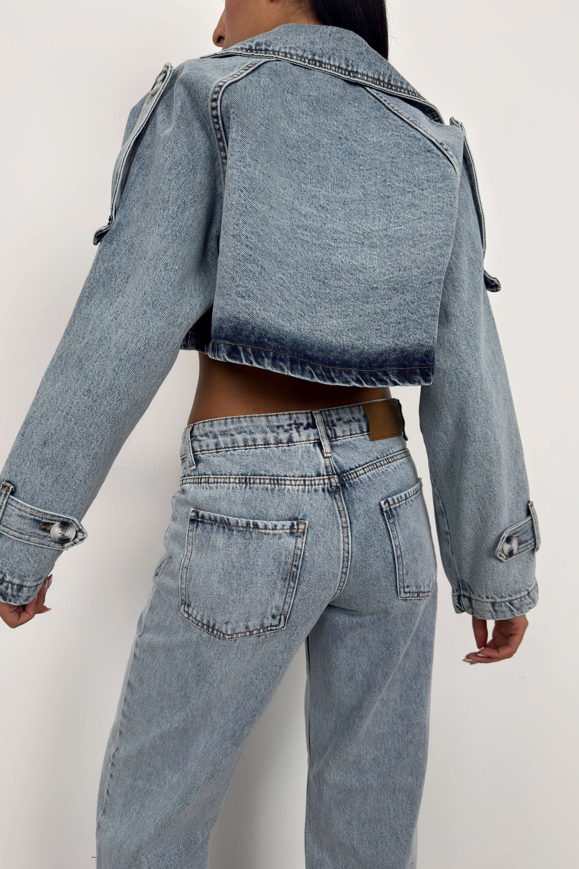 Crop Denim Açık Mavi Trençkot