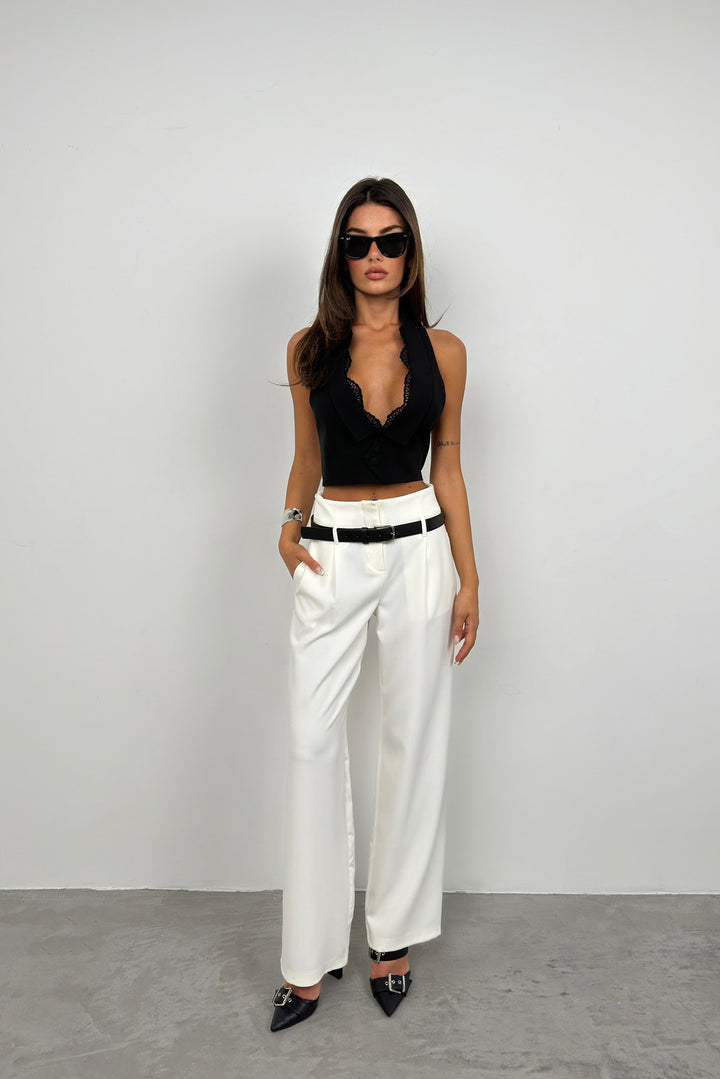 Lace Detail Shawl Collar Black Vest 