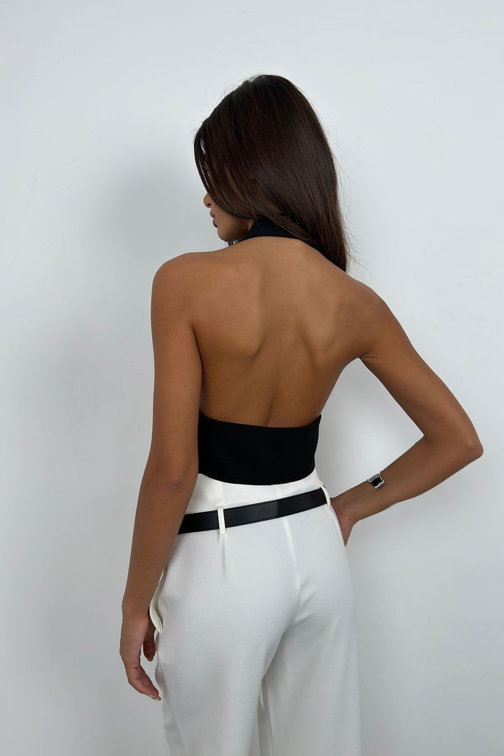 Lace Detail Shawl Collar Black Vest 