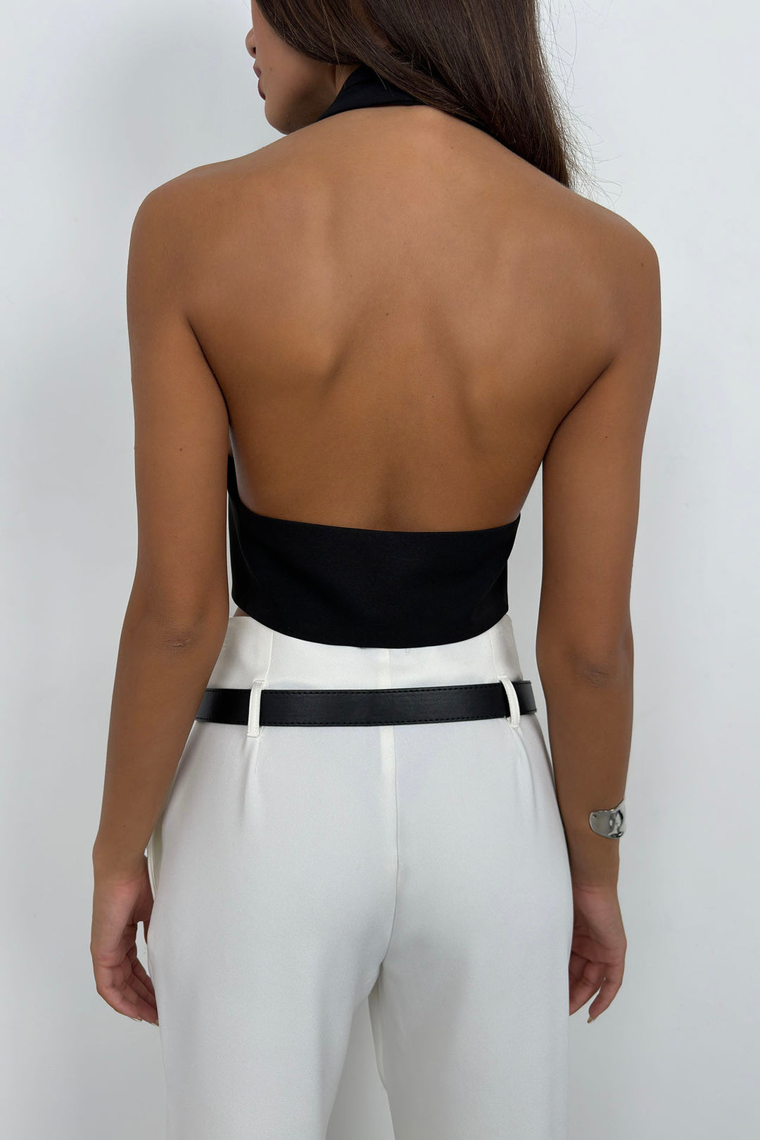 Lace Detail Shawl Collar Black Vest 