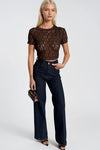 Dantel Detay Transparan Kahverengi Crop Bluz