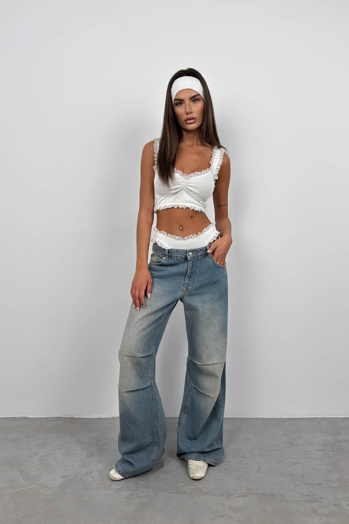 White Bustier with Lace Detail 