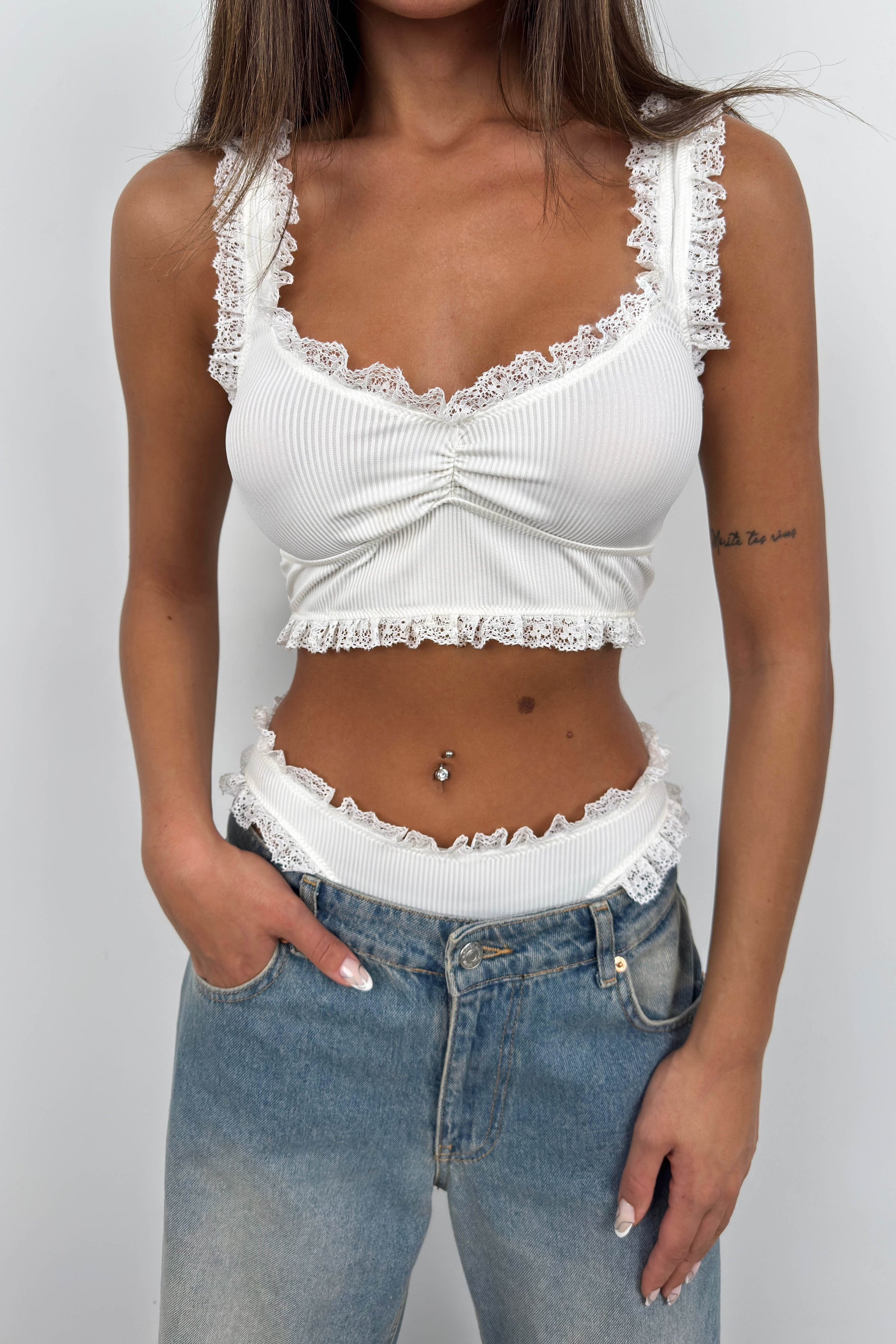 White Bustier with Lace Detail 