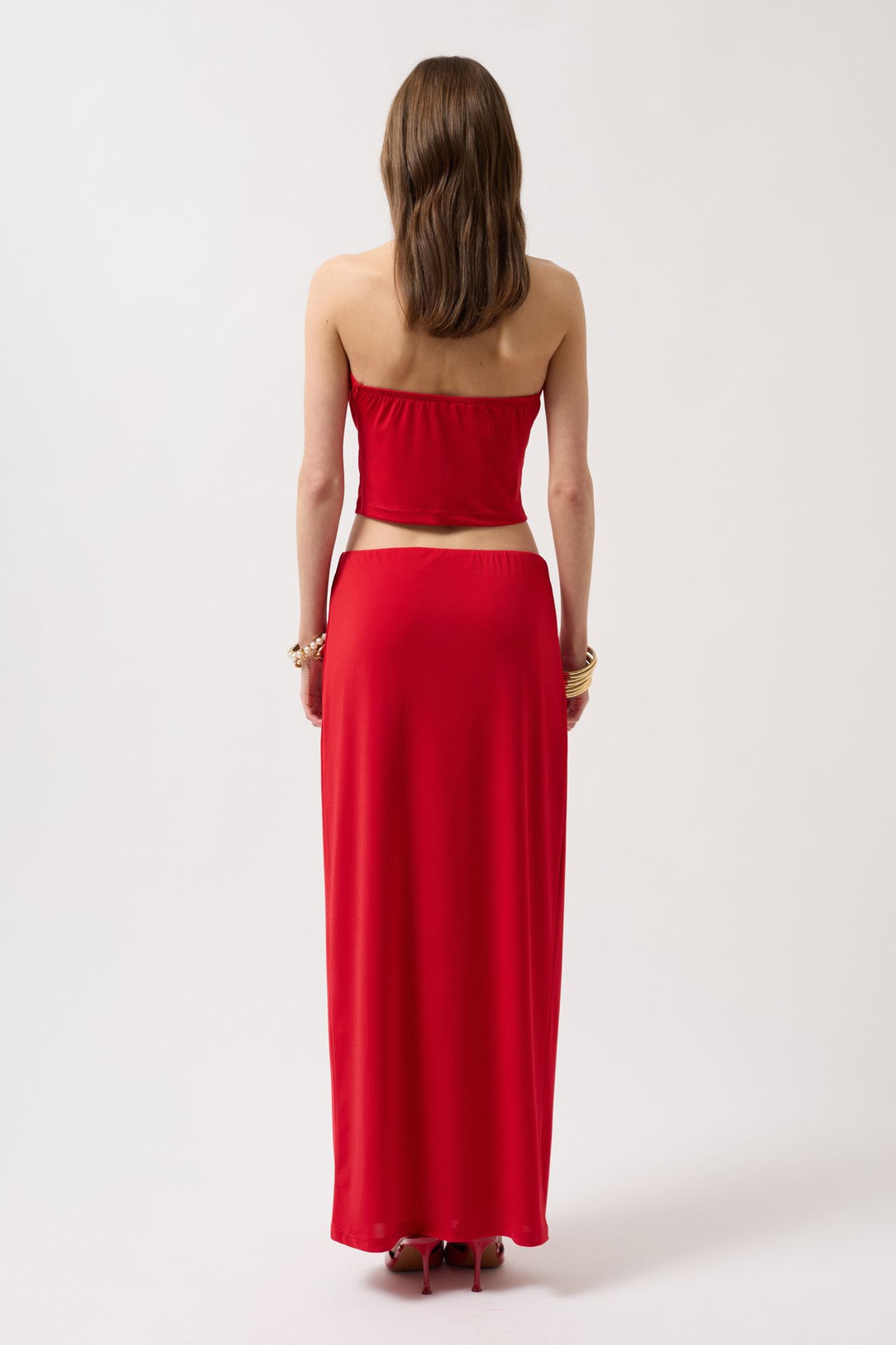 Degaje Yaka Crop Kırmızı Bluz