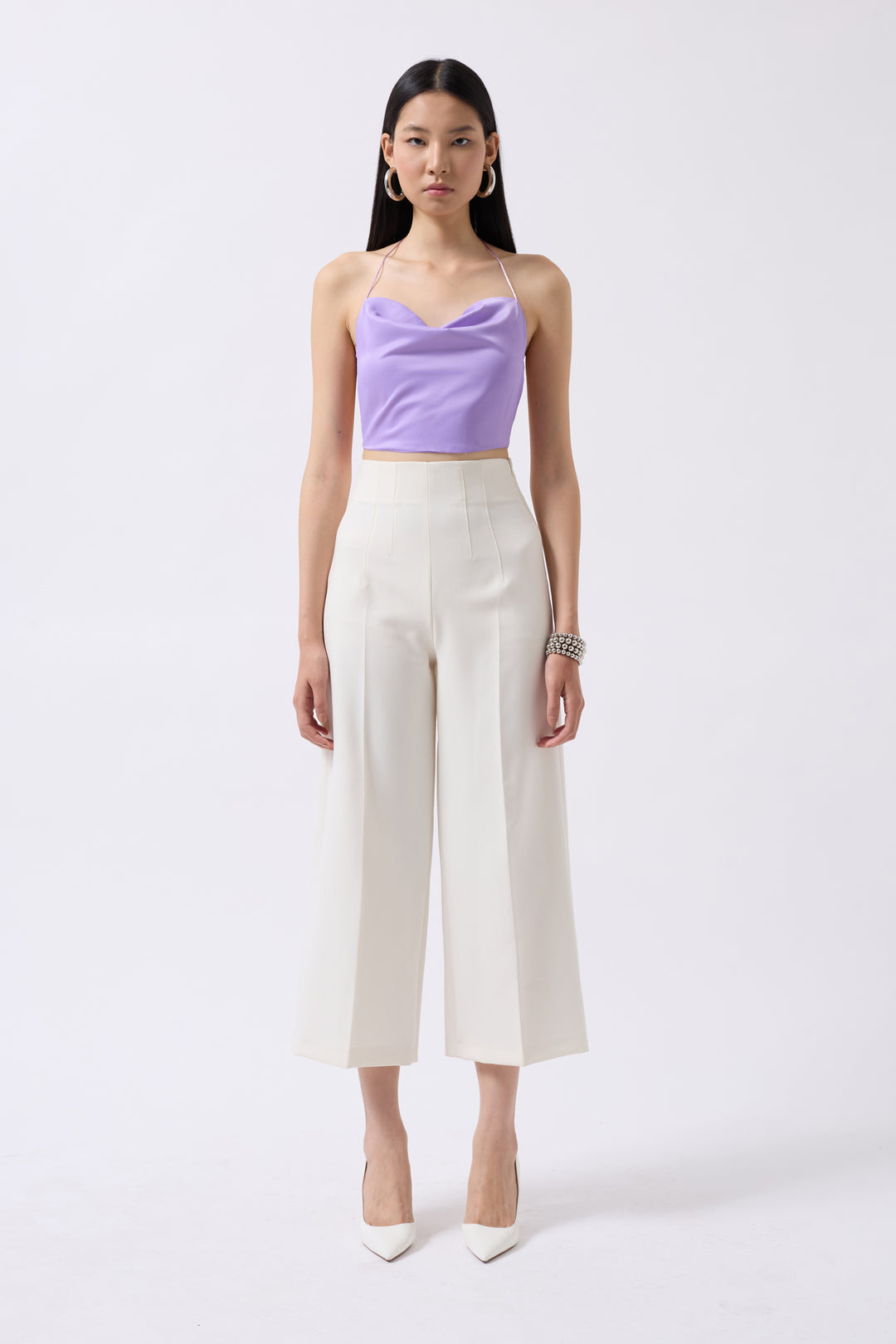 Degaje Yaka Sırt Detay Lila Bluz