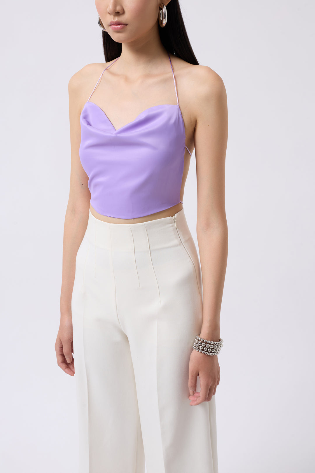 Degaje Yaka Sırt Detay Lila Bluz