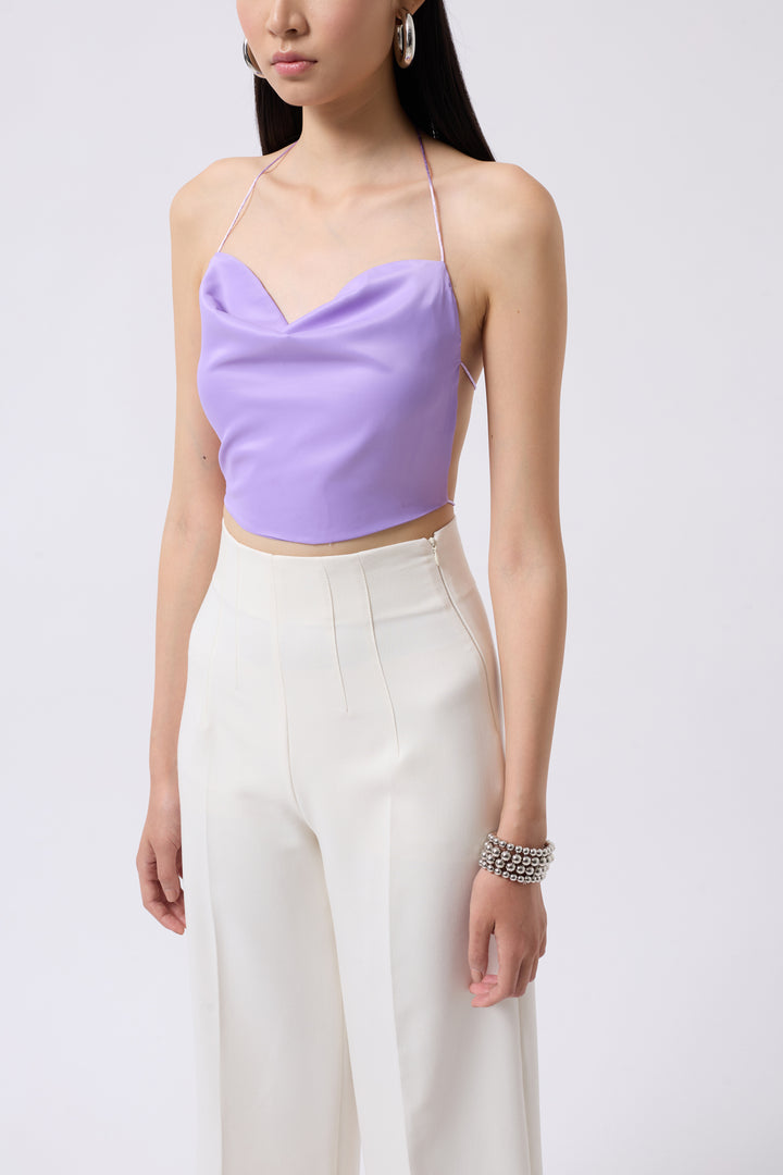 Degaje Yaka Sırt Detay Lila Bluz