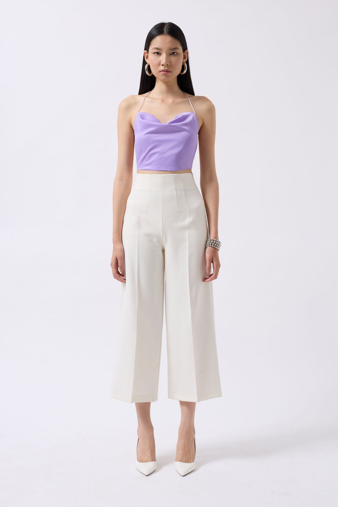 Degaje Yaka Sırt Detay Lila Bluz