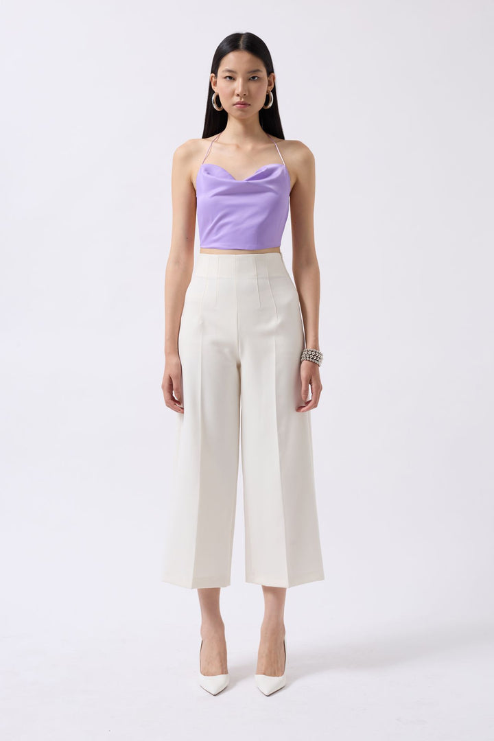 Degaje Yaka Sırt Detay Lila Bluz