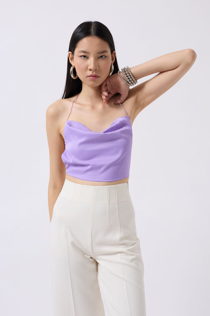 Degaje Yaka Sırt Detay Lila Bluz