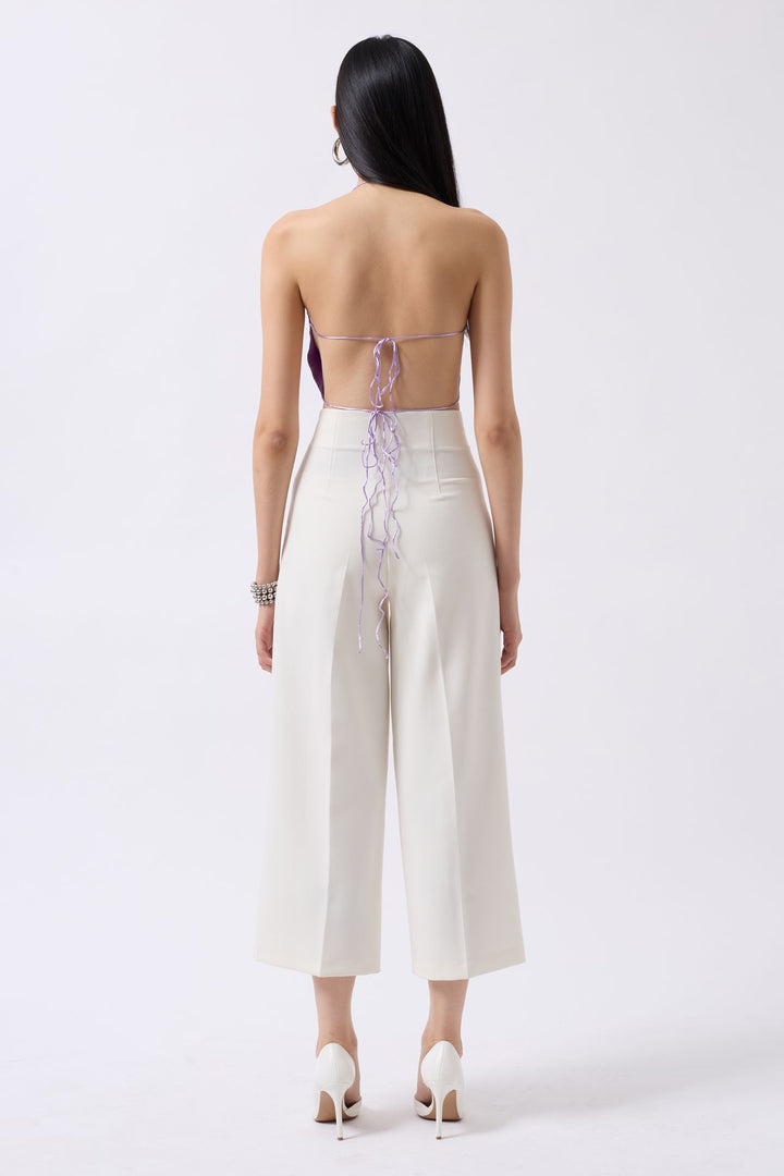 Degaje Yaka Sırt Detay Lila Bluz