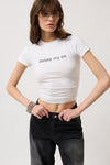 Delete My Ex Printed Lycra Crop White T-Shirt