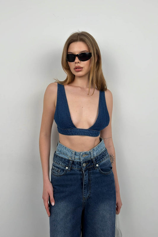 Denim Dark Blue Crop Bra 