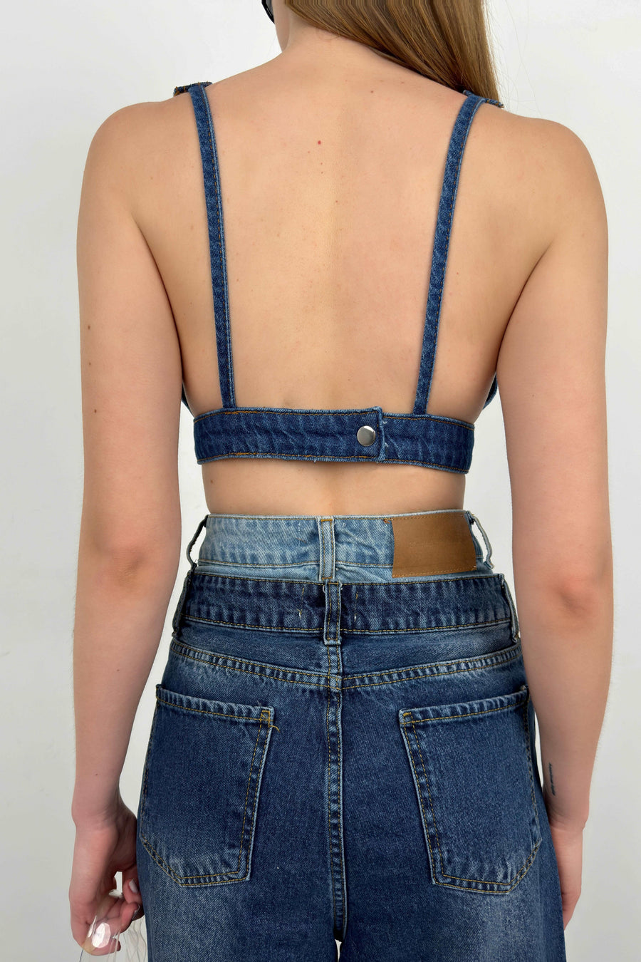 Denim Dark Blue Crop Bra 