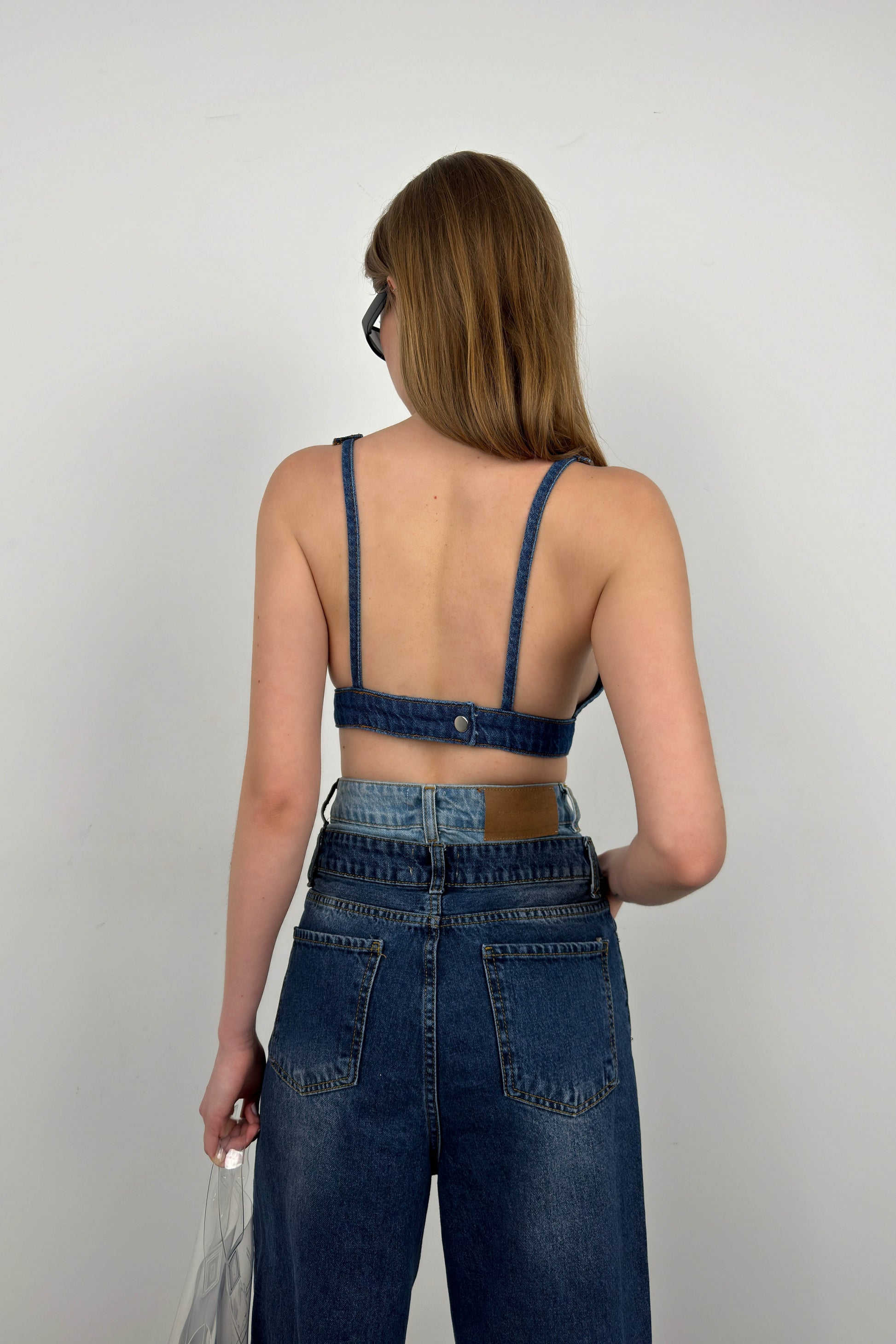 Denim Dark Blue Crop Bra 