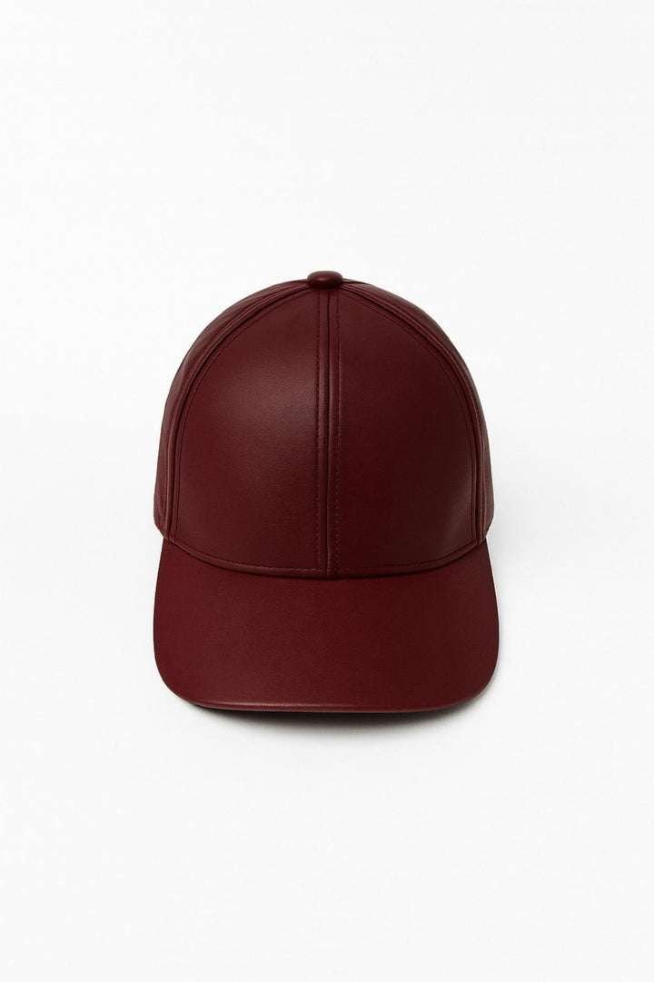 Vegan Deri Cap Bordo Şapka