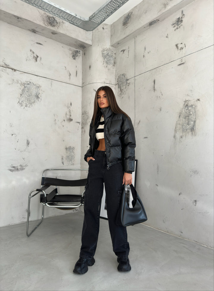 Leather Black Puffer Jacket