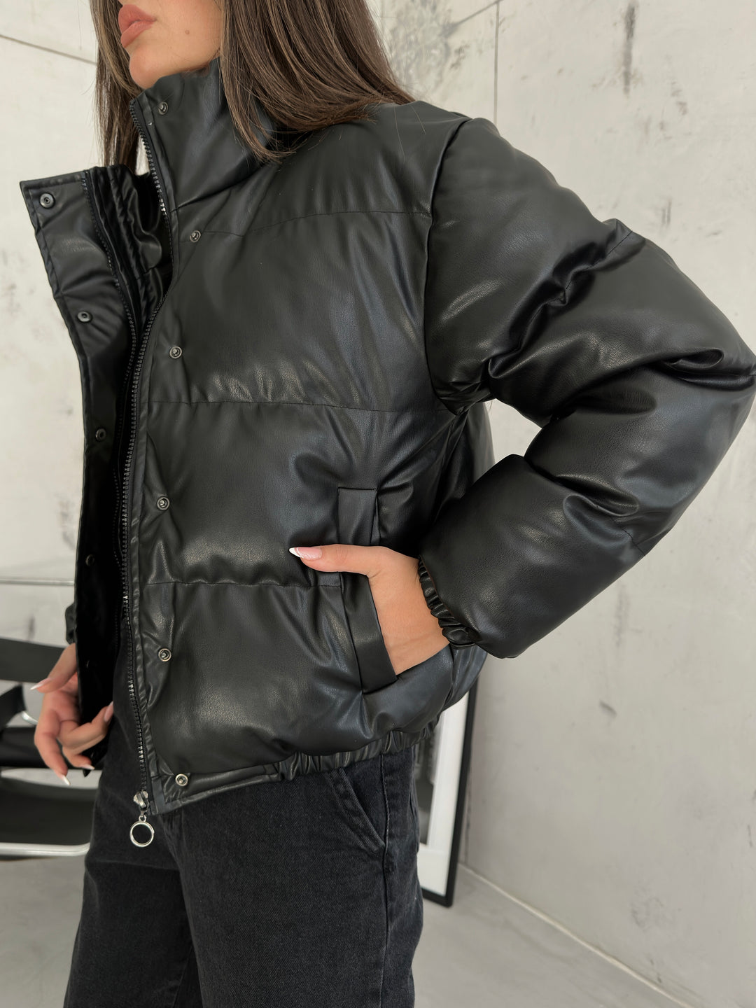 Leather Black Puffer Jacket