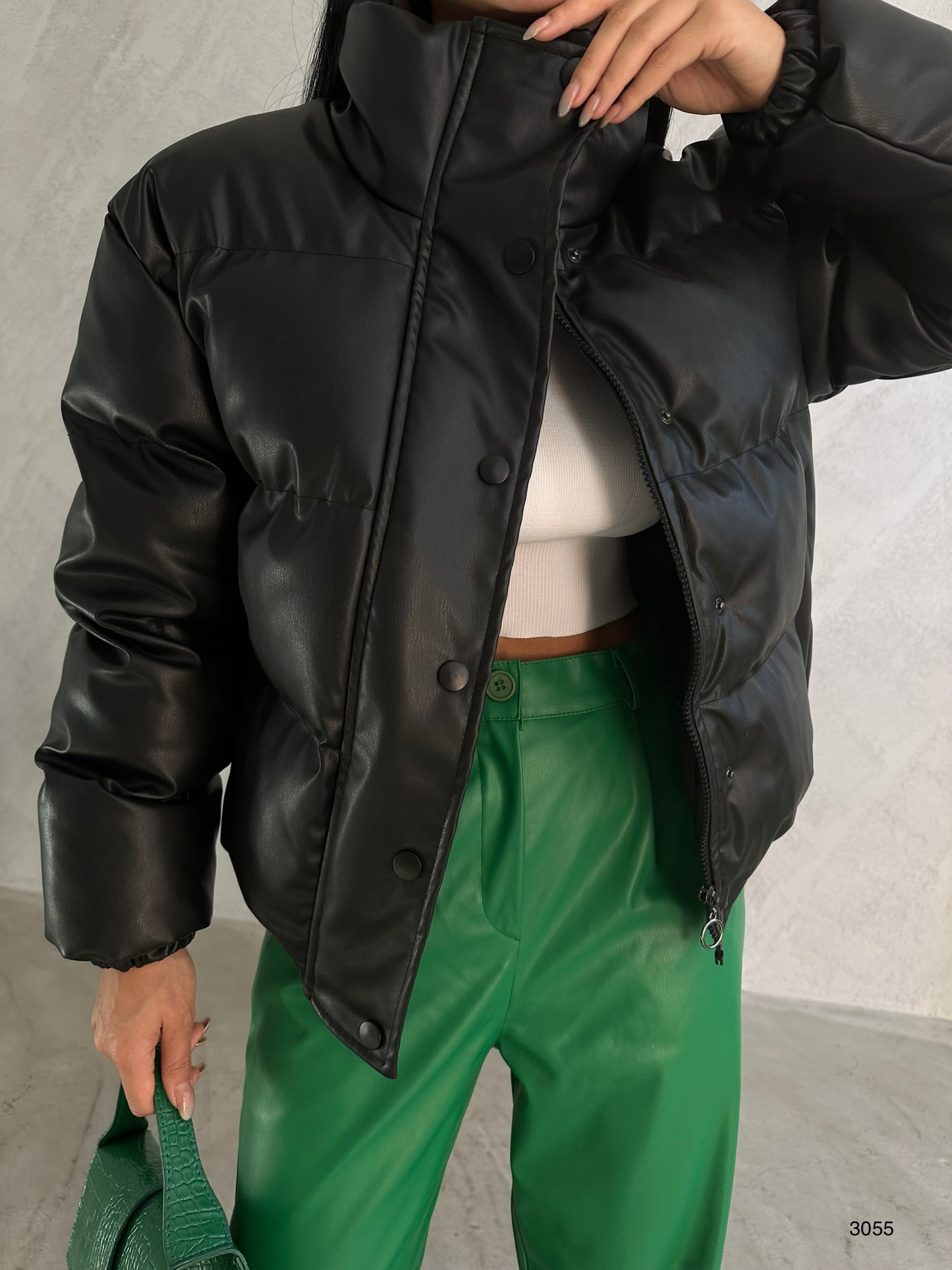 Leather Black Puffer Jacket 